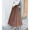 Women's Skirt Dress Swing Tutu Long Skirt Maxi Skirts Pleated Layered Tulle Solid Colored Street Prom Summer Polyester Elegant Vintage Black Pink Khaki Beige