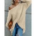 Women's Pullover Sweater Jumper One Shoulder Ribbed Knit Polyester Cold Shoulder Fall Winter Short Daily Going out Weekend Stylish Casual Soft Long Sleeve Solid Color Pink Navy Blue Beige XS S M