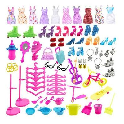 Pink Doll Clothes and Accessories,Lele Dress-Up Doll Accessories Package 10 Pieces Skirt Suit Big Gift Box Accessories Jewelry Shoes 85 Pieces Set