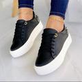 Women's Sneakers White Shoes Platform Sneakers Daily Solid Colored Platform Round Toe Sporty Casual Minimalism PU Leather PU Lace-up Black White Brown