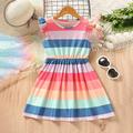 Girls' 3D Rainbow Stripe Ruffle Dress Sleeveless 3D Print Summer Daily Holiday Casual Beautiful Kids 3-12 Years Casual Dress Tank Dress Above Knee Polyester Regular Fit