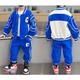 2 Pieces Kids Boys Tracksuits Outfit Solid Color Letter Long Sleeve Pocket Set Sports Daily Spring Fall 7-13 Years Black Blue