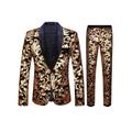 Gold Men's Party Prom Disco Sparkly Sequin Tuxedos 2 Piece Sequin Shawl Collar Tailored Fit Single Breasted One-button 2024