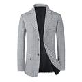 Men's Cocktail Attire Blazer Business Formal Evening Wedding Party Fashion Casual Spring Fall Polyester Plaid / Check Geometic Button Pocket Casual / Daily Single Breasted Blazer White Camel Beige