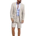 Light Blue Men's Linen Suits Summer Beach Wedding Suits 2 Piece Solid Colored Tailored Fit Single Breasted Two-buttons 2024