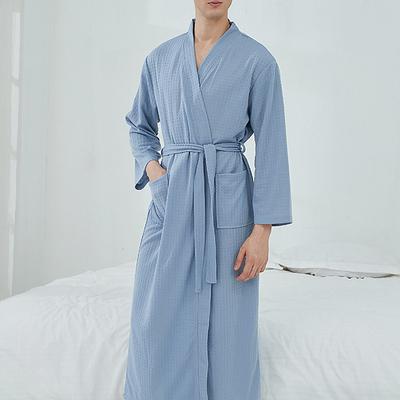 Men's Pajamas Robe Bathrobe Robes Gown Pure Color Stylish Casual Comfort Home Bathing Waffle Fabric Comfort Warm Long Robe Pocket Winter Fall Black White