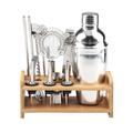 Insulated Cocktail Shaker Bartender Kit Cocktail Shaker Mixer Stainless Steel 350ml Bar Tool Set with Stylish Bamboo Stand Perfect Home Bartending Kit and Martini Cocktail Shaker Set