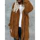 Women's Fleece Sherpa Jacket Teddy Bear Coat with Hood Open Front Winter Coat Fall Windproof Warm Comtemporary Stylish Plush Jacket Long Sleeve Plain with Pockets Oversize Lotus Black