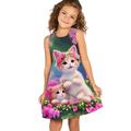 Kids Girls' Dress Graphic Floral Cat Sleeveless Outdoor Casual Fashion Cute Daily Polyester Above Knee Casual Dress A Line Dress Tank Dress Summer Spring 3-12 Years Light Green Navy Blue Sky Blue