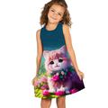 Kids Girls' Dress Graphic Floral Cat Sleeveless Outdoor Casual Fashion Cute Daily Polyester Above Knee Casual Dress A Line Dress Tank Dress Summer Spring 3-12 Years Light Green Navy Blue Sky Blue