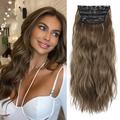 Clip in Natural Hair Extensions Long Wavy 4PCS Thick Hairpieces Dark Ash Blonde Mixed Bleach Blonde Double Weft Synthetic 20 Inch for Women