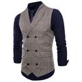 Men's Vest Waistcoat Business Wedding Party Active Smart Casual Spring Fall Polyester Plaid Double Breasted Shirt Collar Slim Brown Light Grey Dark Gray Vest