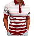 Men's Zip Polo Polo Shirt Casual Daily Quarter Zip Short Sleeve Fashion Basic Stripe Horizontal Stripes Zipper Summer Regular Fit White Yellow Red Navy Blue Brown Zip Polo