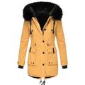 Women's Parka Fleece Lined Puffer Jacket Thicken Winter Coat Windproof Thermal Warm Heated Coat Zipper Drawstring Hoodie Outerwear Long Sleeve