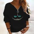 Women's Halloween Shirt Pullover Sweatshirt Hoodie Sweatshirt Skull Cat Pumpkin Daily Going out Weekend Zipper Print Black Long Sleeve Streetwear Hoodie V Neck Spring Fall