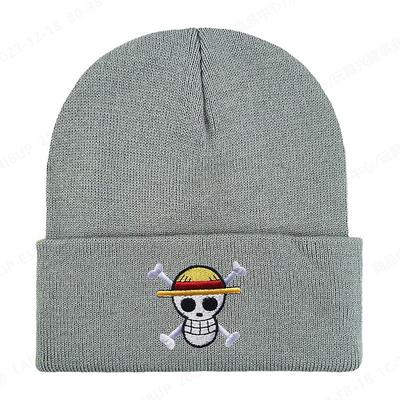 One Piece Beanie Hats Knitted Cap Luffy Embroidered Skull Crossbones Warm Stretchable Anime Accessories Unisex