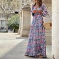 Women's Casual Dress Swing Dress Boho Dress Long Dress Maxi Dress Green Pink Long Sleeve Floral Print Winter Fall Autumn V Neck Winter Dress Weekend Fall Dress S M L XL