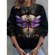 Women's Sweatshirt Pullover Rose Butterfly Valentine's Day Casual Print Black Pink Blue Active Sportswear Round Neck Long Sleeve Micro-elastic Fall Winter