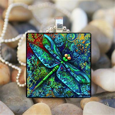 Women's necklace Vintage Street Style Glass Insect Pendant Necklace for Women / Dragonfly / Blue / Green / Yellow