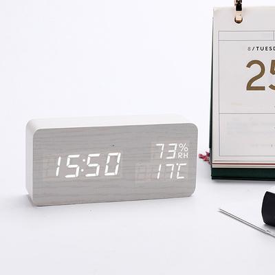 Wooden Alarm Clocks LED Digital Clock Electronics Mute Snooze Horloge Temperature and Humidity Display Desk Bedroom Decoration