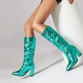 Women's Boots Metallic Boots Sexy Boots Party Club Snake Knee High Boots High Heel Block Heel Pointed Toe Fashion Sexy Industrial Style PU Zipper Silver Blue Gold