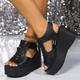 Women's Sandals Wedge Sandals Gladiator Sandals Roman Sandals Comfort Shoes Daily Summer Wedge Heel Peep Toe Casual Minimalism Faux Leather Zipper Black