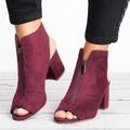 Women's Sandals Boots Suede Shoes Plus Size Sandals Boots Summer Boots Daily Solid Colored Booties Ankle Boots Summer Chunky Heel Peep Toe Elegant Suede Zipper Wine Gray