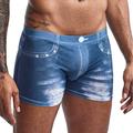 Men's Swim Trunks Boxer Swim Shorts Denim Color Block Fast Dry Breathable Vacation Beach Swimming 3D Print Casual grey blue Blue Low Waist Stretchy
