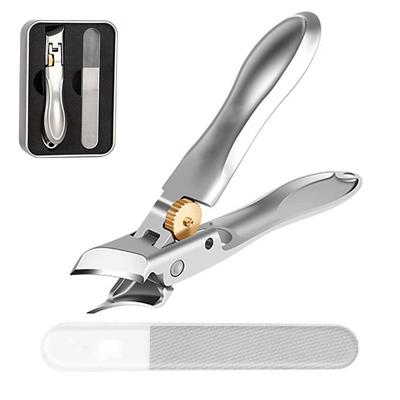 Nail Clipper, Super Sharp Molybdenum Vanadium Steel Nail Clippers for Thick Nails, Wide Jaw Opening No Splash Fingernail Cutters Long Handle with Catcher File (Flat)