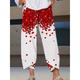 Women's Linen Pants Chinos Pants Trousers Heart Print Mid Waist Basic Casual Valentine's Day Causal Red Royal Blue S M Spring Summer