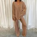 Women's Fleece Lounge Sets 2 Pieces Solid Color Fluffy Fuzzy Warm Pajama V Neck Long Sleeve for Fall Winter White S 3XL