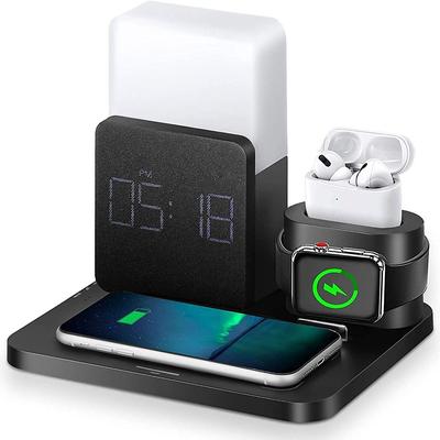 Charging Station 15 W Output Power Wireless Charging Station MSDS UN38.3 RoHs Fast Wireless Charging 5 in 1 Digital Clock For Apple Watch Cellphone AirPods 2 / AirPods Pro
