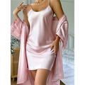 Women's Pajamas Robe Bathrobe 2 Pieces Pure Color Simple Basic Casual Home Daily Bed Ice Silk Breathable Straps Long Sleeve Fall Winter Pink Khaki