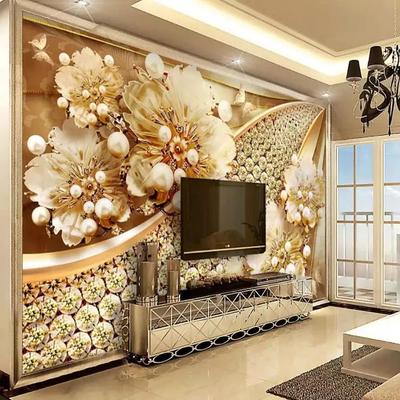 Cool Wallpapers Wall Mural 3D Golden Flower Wallpaper for Walls European Luxury Style Diamond Adhesive Required Canvas for Living Room Hotel Background Home Décor