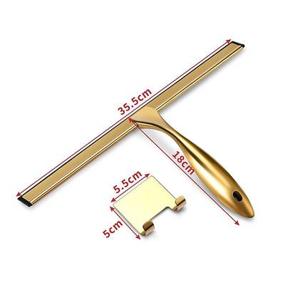 Shower Squeegee Window Glass Wiper Silicone Scraper Cleaner Stainless Steel Bathroom Mirror Wiper Scraper Glass Cleaning Accessories with Hook(Golden)