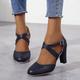 Women's Heels Pumps Heel Sandals Plus Size Ankle Strap Sandals Office Daily Solid Color Summer Buckle High Heel Chunky Heel Round Toe Elegant Vintage Fashion PU Buckle Black Blue Grey