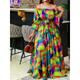 Women's Plus Size Curve Casual Dress Swing Dress Graphic Long Dress Maxi Dress Long Sleeve Lace up Backless Off Shoulder Fashion Holiday Green Summer Spring L XL XXL 3XL