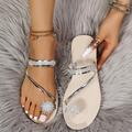 Women's Sandals Slippers Boho Bohemia Beach Plus Size Outdoor Slippers Outdoor Beach Solid Color Rhinestone Flat Heel Vacation Casual Minimalism Faux Leather Loafer Silver Rose Gold Chocolate color