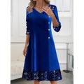 Women's Velvet Dress Sequin Dress Party Dress Velvet Shimmer V Neck Long Sleeve Midi Dress Christmas Red Royal Blue Spring Winter