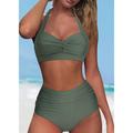 Women's Swimwear Bikini Normal Swimsuit Halter 2 Piece High Waisted Plain Beach Wear Push Up Bathing Suits