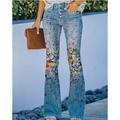 Women's Jeans Bootcut Flared Pants Faux Denim Flower / Floral Print Full Length High Elasticity High Waist Fashion Streetwear Casual Daily 1 2 S M Fall Winter