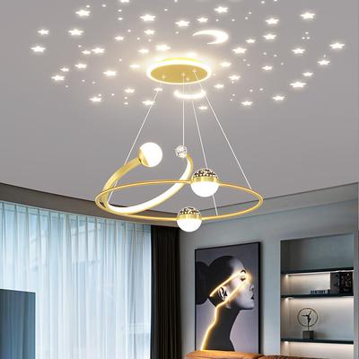 Creative LED Chandelier, Dimmable 48W Pedant Light with Remote Control, Acrylic Shade with Star Projection Pendant Light Fixtures, Pendant Lighting for Kitchen Dining Room Living Room