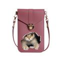 Women's Kid's Girls' Mobile Phone Bag Messenger Bag PU Leather Daily Traveling Going out Waterproof Cat 3D Print Wine Black Pink