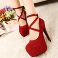 Women's Heels Pumps Stilettos High Heels Ankle Strap Heels Daily Solid Colored Platform Stiletto Heel Round Toe PU Buckle Black Red Blue