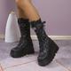 Women's Boots Platform Boots Combat Boots Plus Size Party Outdoor Daily Solid Color Mid Calf Boots Winter Platform Chunky Heel Round Toe Punk Fashion Gothic PU Lace-up Black