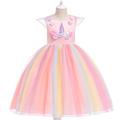 Kids Girls' Unicorn Rainbow Tutu Dress Patchwork Colorful Tulle Dress Party Holiday Cartoon Blue Purple Yellow Knee-length Short Sleeve Active Princess Sweet Dresses Spring Summer 2-9 Years