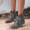 Women's Boots Cowboy Boots Plus Size Booties Ankle Boots Outdoor Daily Booties Ankle Boots Embroidery Chunky Heel Cuban Heel Pointed Toe Vintage Casual Walking Faux Leather Zipper Dark Brown Black