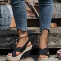 Women's Sandals Comfort Shoes Daily Summer Wedge Heel Open Toe Fashion Casual Canvas Buckle Black Blue Gray