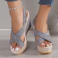 Women's Sandals Comfort Shoes Daily Summer Wedge Heel Open Toe Fashion Casual Canvas Buckle Black Blue Gray