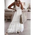 Women's Boho Chic Dresses Boho Wedding Guest Dress White Boho Dress Long Dress Maxi Dress Tassel Fringe Hollow Out Daily Vacation V Neck Sleeveless Summer Spring White Beige Pure Color